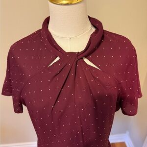 Elegant Burgundy Polka Dot Women's Top